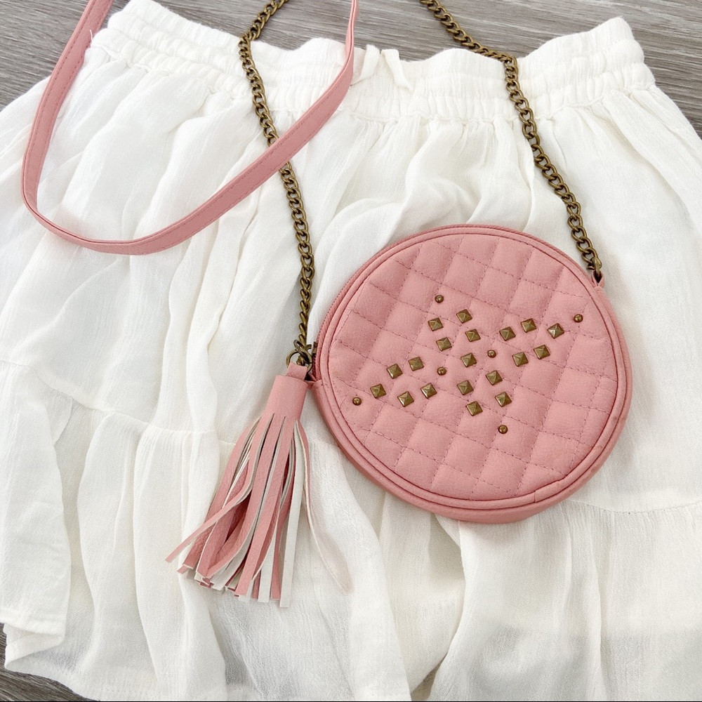 Round Crossbody Tassel & Stud Purse